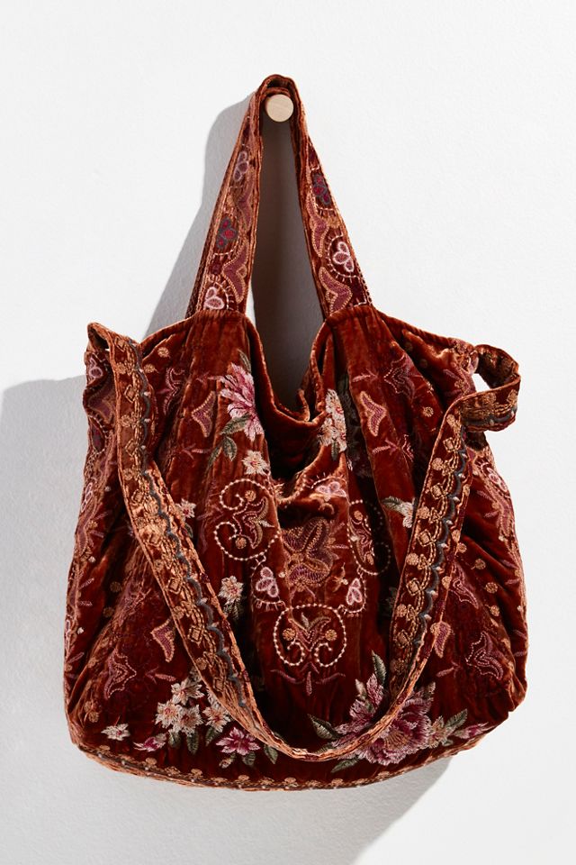 Johnny Was Celestin Embroidered Velvet Tote Bag