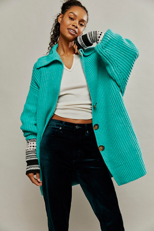 Swim Too Deep Cardi at Free People in Turquoise, Size: Large