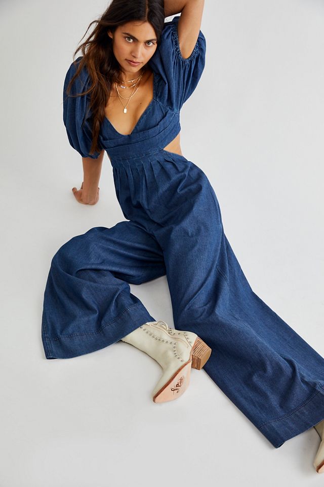 Free people store blue jumpsuit