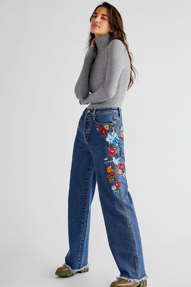 Free people embroidered on sale jeans