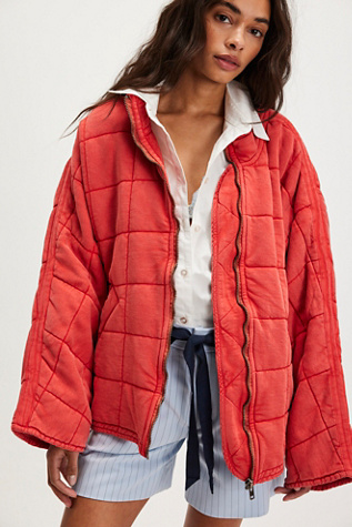 Dolman Quilted Knit Jacket by Free People in Red, Size: L