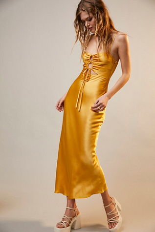 shona joy alma backless midi dress Shona Joy Alma Asymmetrical Bias Cowl Midi Dress in Turmeric