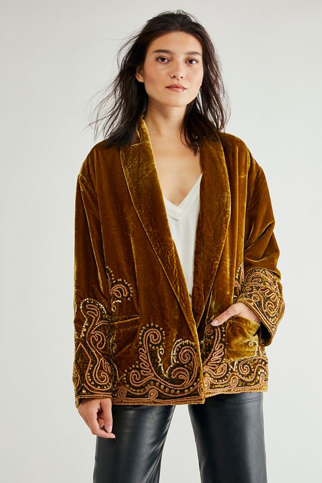 Gold velvet outlet cardigan