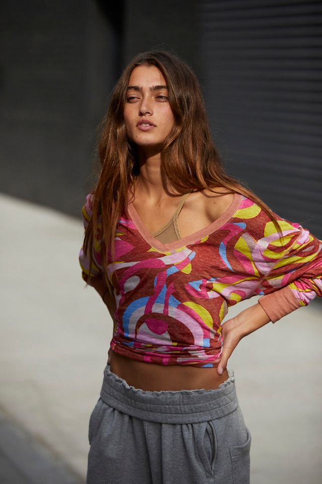 Keep Rolling Printed V-Neck Long-Sleeve