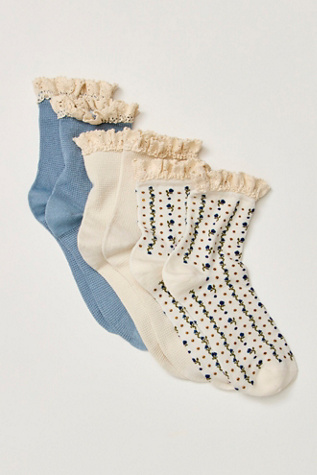Ruffle Sock Pack at Free People in Turquoise