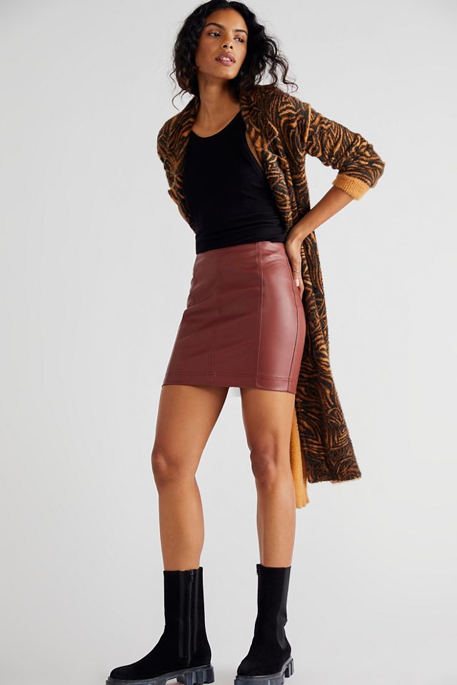 Modern femme vegan shop leather mini skirt