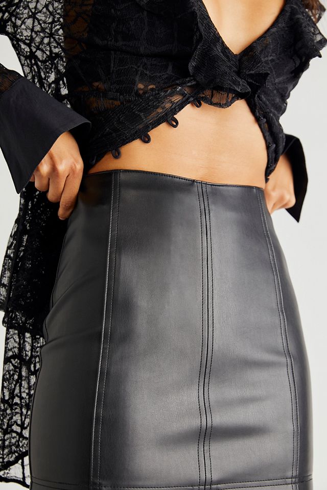 Free people black leather on sale skirt