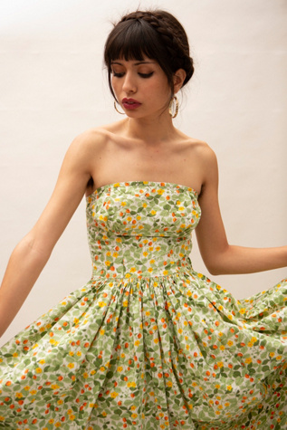 1950s Blooming Strawberry Plant Homemade Strapless Novelty Print Dress  Selected by Ally Bird Vintage | Free People