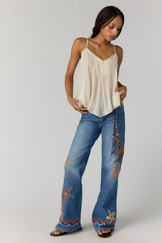 Driftwood Charlee Wide-Leg Jeans at Free People in Seaside Stars, Size: 27