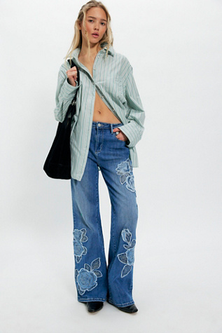 Driftwood Charlee Wide-Leg Jeans at Free People in Rose Patchwork, Size: 26
