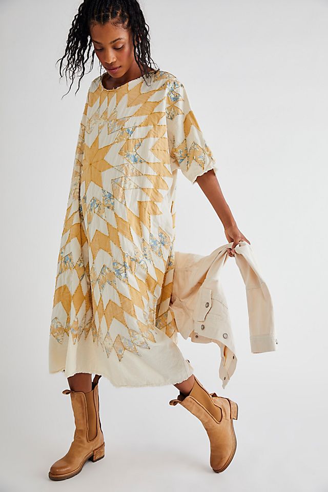 retro smock dress Studio One Women's Chevron Earth Tone Stripes Midi Dress; M back look Yves Saint Laurent Vintage Smock