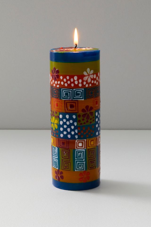 Hand Painted Tall Pillar Candle Free People UK