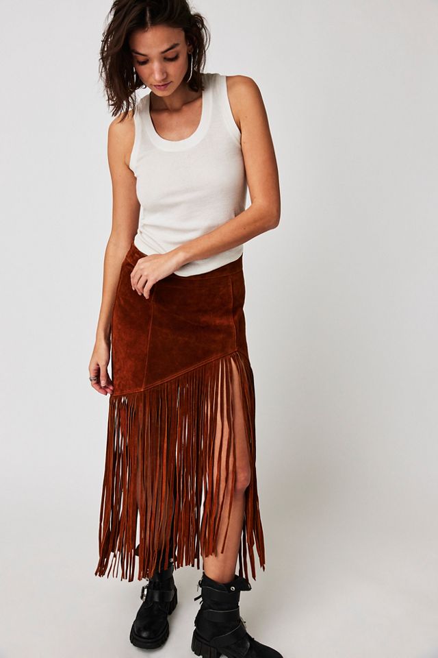 Leather 2025 fringe skirt