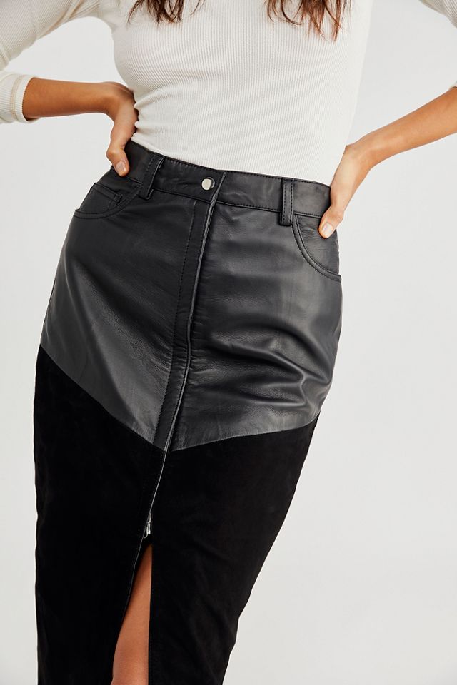 Understated Leather Suede Mix Maxi Skirt #2