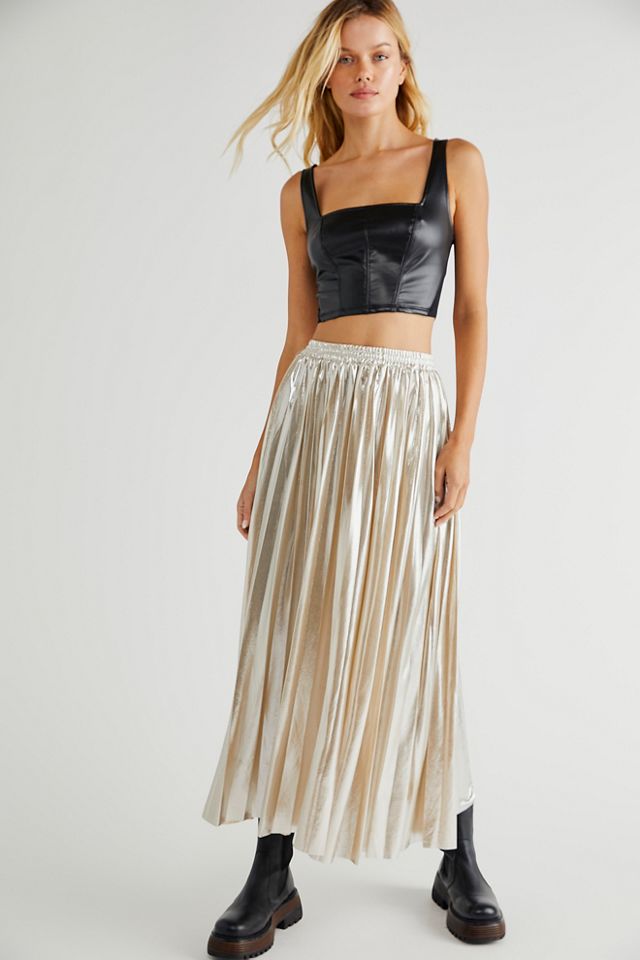 Pleated midi skirt clearance metallic