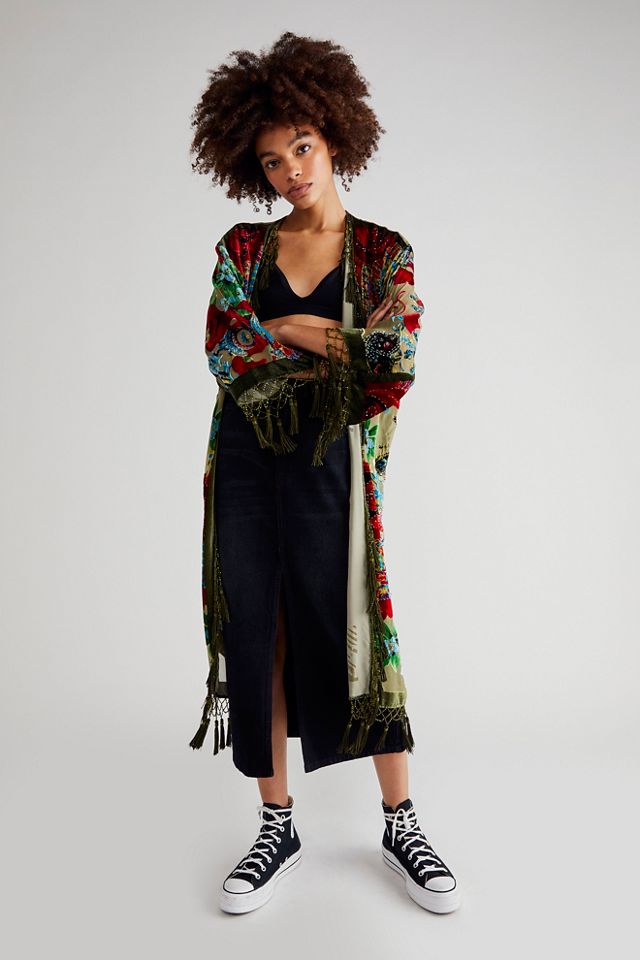 Burnout velvet kimono jacket hotsell