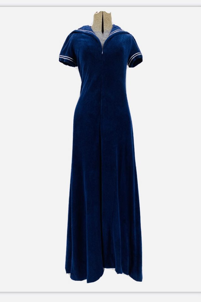 dressed in blue veneno 1940s Blue Silk Velvet Gown with Gathered Bust – Style & Salvage main image 1