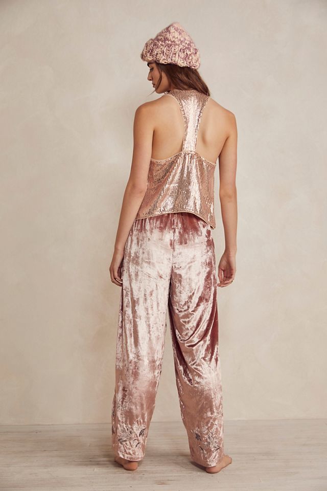Embroidered Velvet Sleep Pants #1