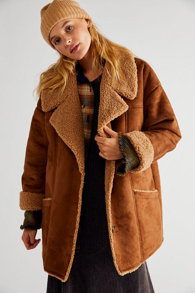 Free People Afghan Corduroy Coat Faux Fur detachable collar Size