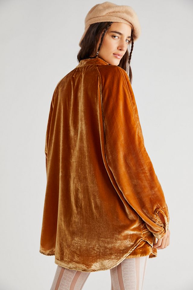 Free People outlet Summer Daydream Velvet Buttondown Sz S Amber gold Holiday