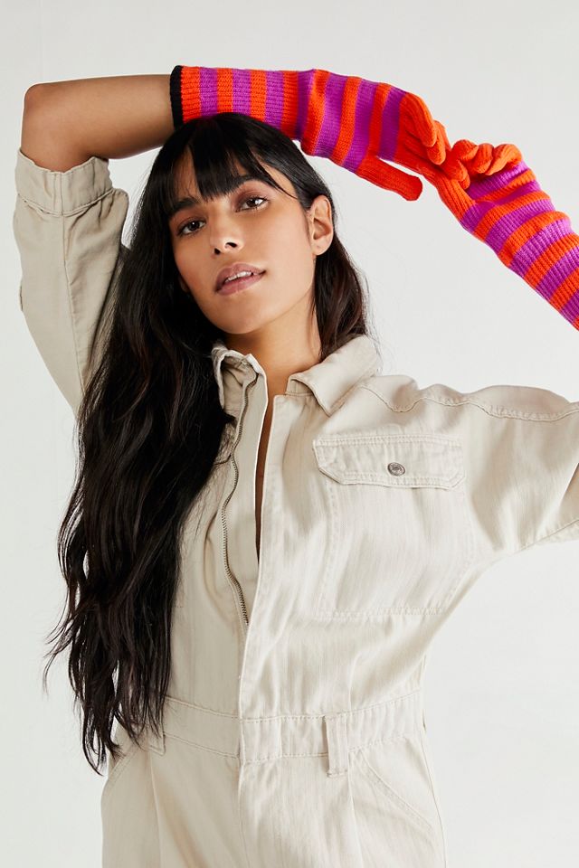 Striped Ribbed Gloves