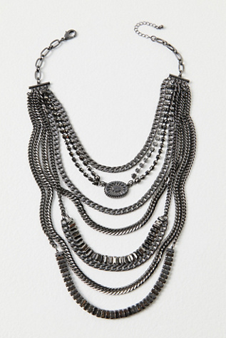 The Pistols Stacked Chain Choker at Free People in Black Hematite Metal