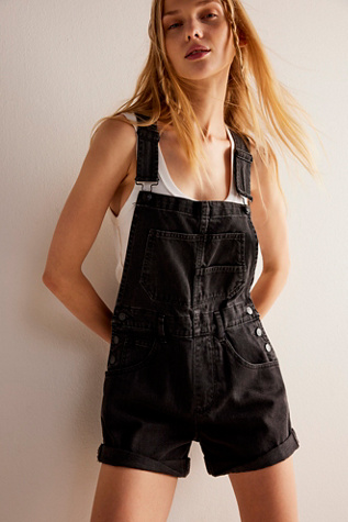 We The Free Ziggy Shortalls at Free People in Mineral Black, Size: Large