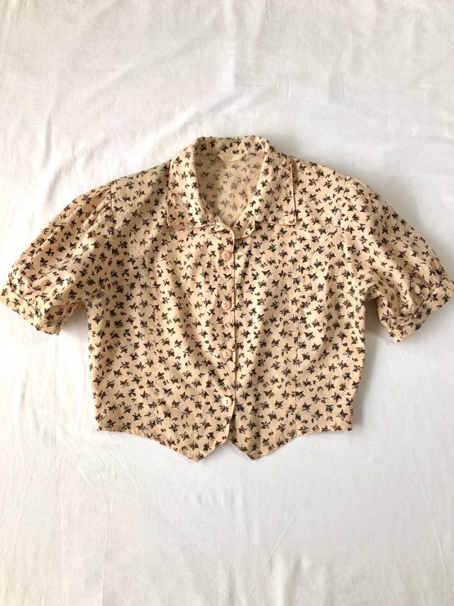 Vintage 1980s Cropped Cottage Floral Blouse Selected by Souls of California