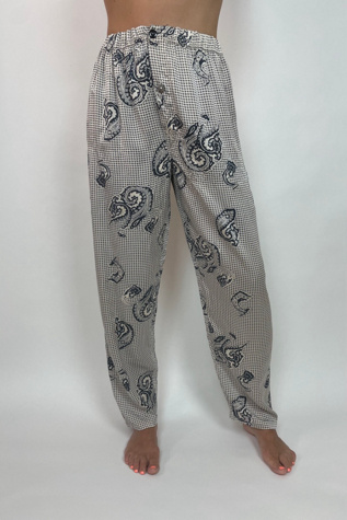 Paisley Printed White and Navy Preloved Silk Pajama Pants Selected by Picky  Jane