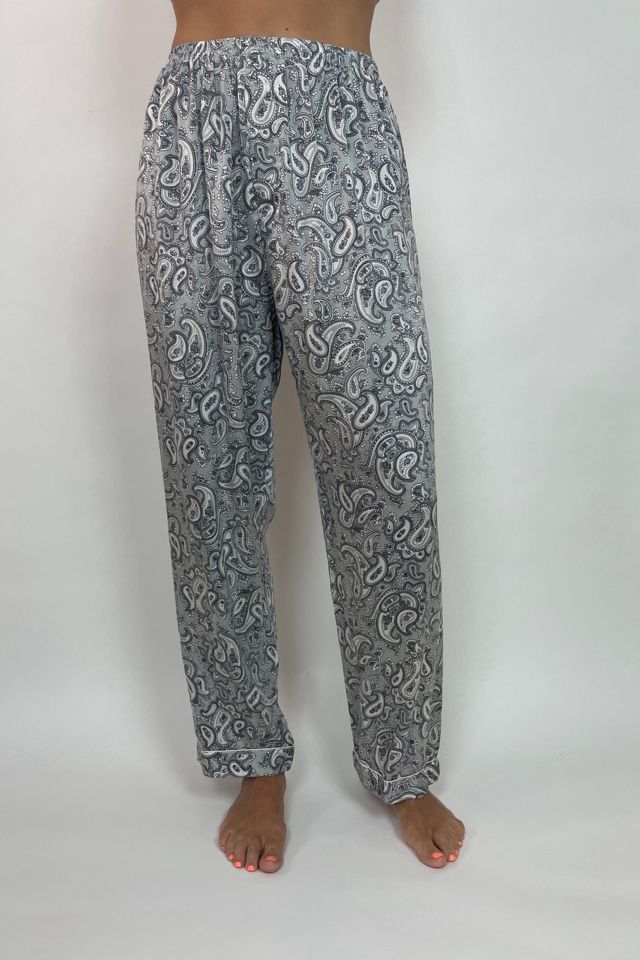 Monochrome Paisley Printed Preloved Silk Pajama Pants