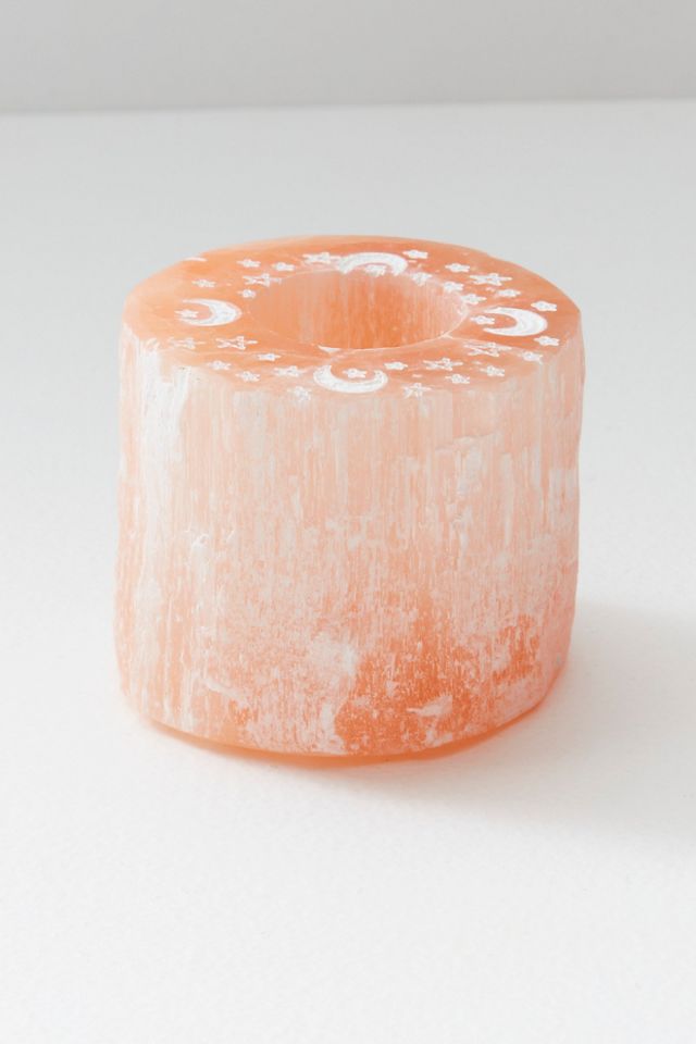 Carved Selenite Candle Holder #1