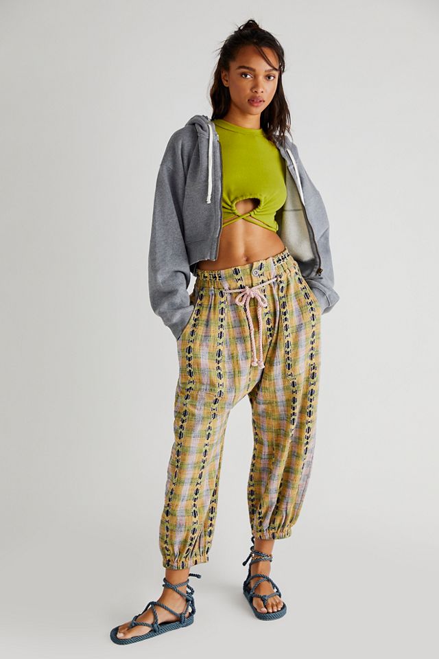 Free People Desert Heat Tapered Pants In Textured Multi Print, Free People  Yellow Pants