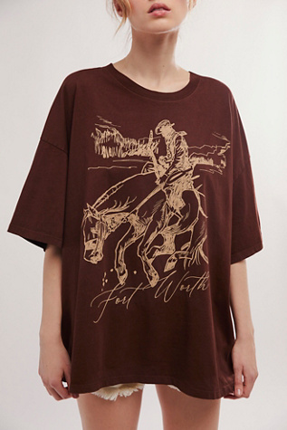 Cowboy Rodeo Onesize Tee by Daydreamer at Free People in Dark Auburn