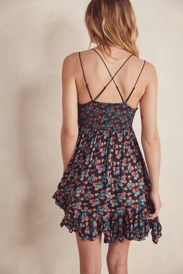 Free People Adella Printed Mini Slip Black Combo XS (Women's 0-2) at   Women's Clothing store