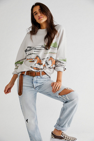 Running Horses Oversized Crewneck by Daydreamer at Free People in Stone, Size: XS