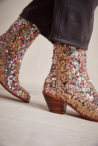 women's sequin ankle boots