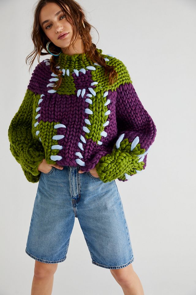 Vegan Seaweed Patchwork Colossal Knit Pullover Free People
