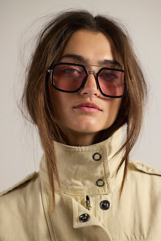 Luna Classic Aviator Sunglasses at Free People in Black & Grapefruit