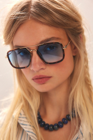 Luna Classic Aviator Sunglasses at Free People in Deep Tort & Sky Blue
