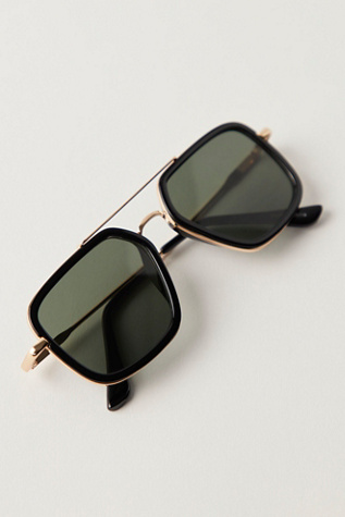 Luna Classic Aviator Sunglasses At Free People In Black With Green Lens