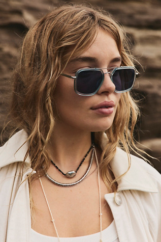 Luna Classic Aviator Sunglasses by Free People in Blue