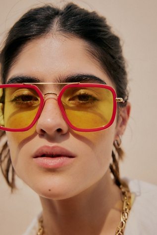 Luna Classic Aviator Sunglasses by Free People in Red
