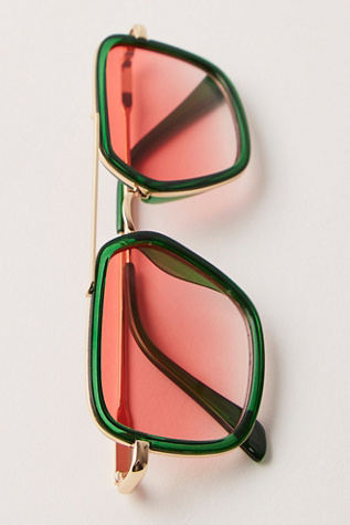 Luna Classic Aviator Sunglasses by Free People in Green