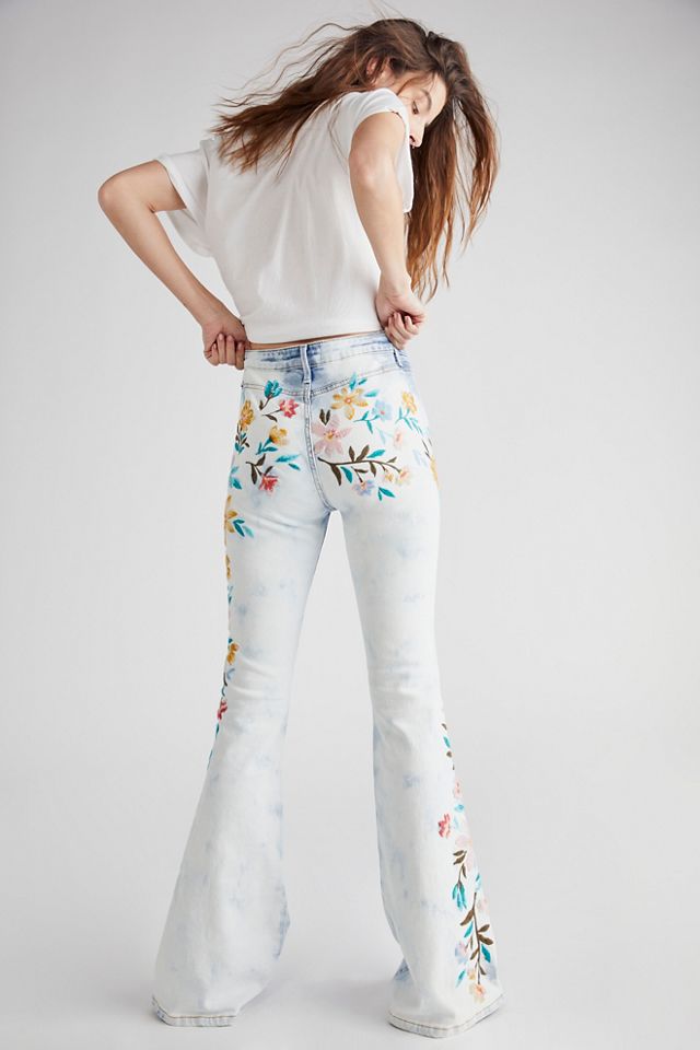 Free People sale x Driftwood Farrah Embroidered Flare Jeans