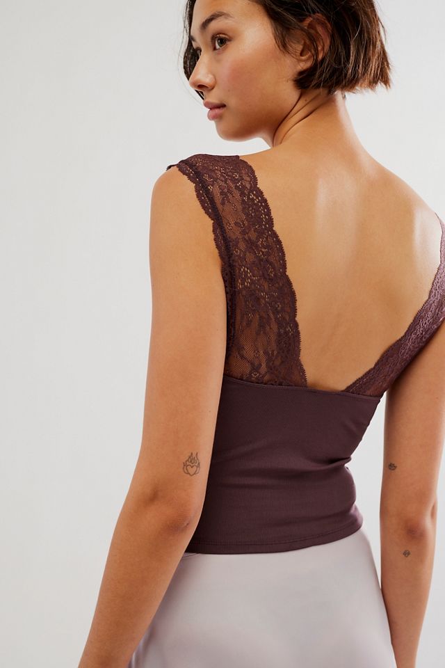 Free People power play lace bust camisole in chocolate