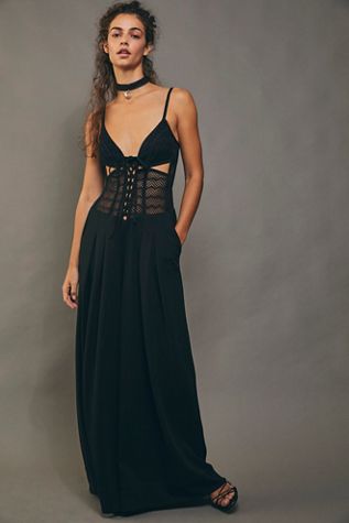 patbo iris lace bustier maxi dress