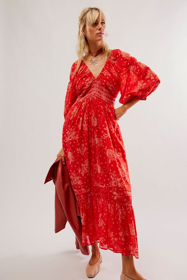chinese dress ladies FREE PEOPLE Maxi BLUEBELL Patchwork Tiered Dress