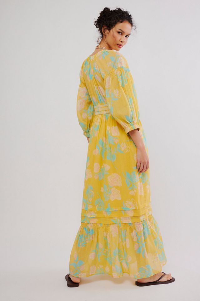 Free People HARPER STRIPES MAXI Dress Yellow Natural Combo