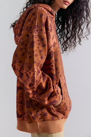 We The Free It's A Vibe Printed V-Neck Jersey Hoodie at Free People in Brown, Size: M