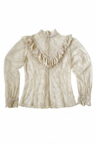 Vintage 1970s Lace Ruffle Blouse Selected by Raleigh Vintage 